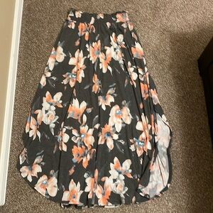 Gray and pink floral maxi skirt